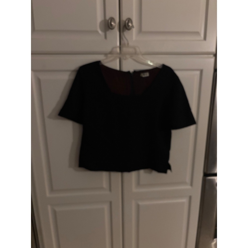 DANY Vintage Made in Italy 100% Wool Black Short Sleeve‎ Scoop Neck Blouse Sz 48